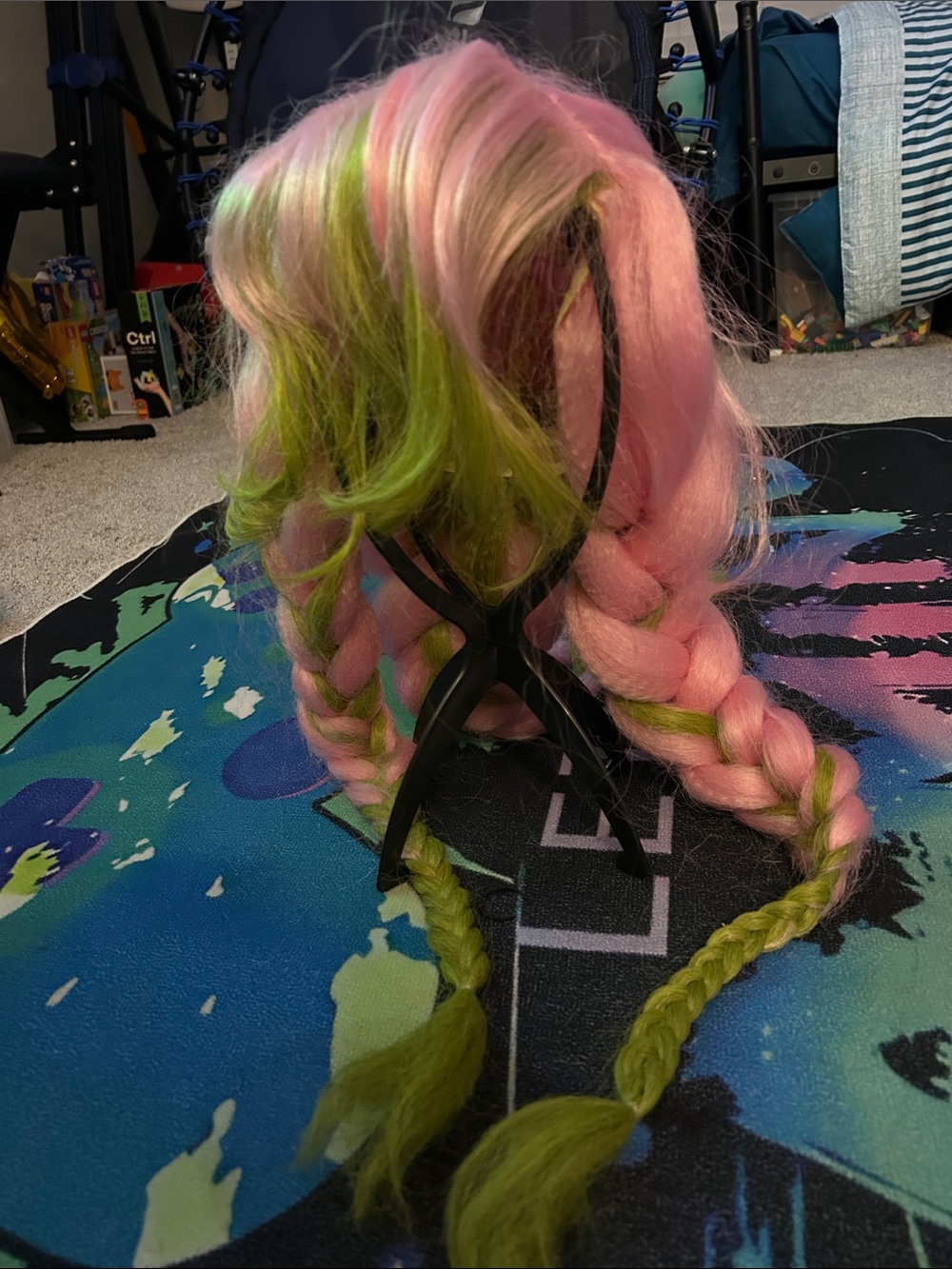 Pink and Green Braided Women's Fashion Wig